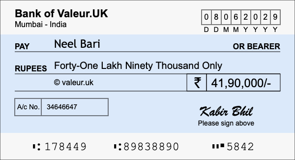 How to write a cheque for 41.9 lakh rupees