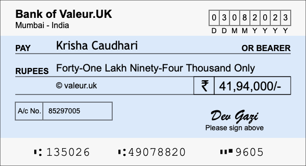 How to write a cheque for 41.94 lakh rupees