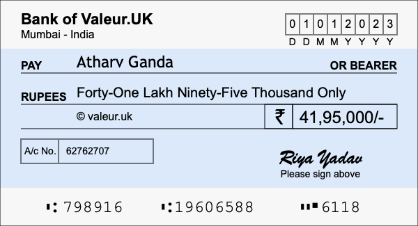 How to write a cheque for 41.95 lakh rupees