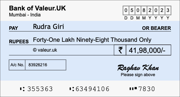 How to write a cheque for 41.98 lakh rupees How to write a cheque for 41.98 lakh rupees