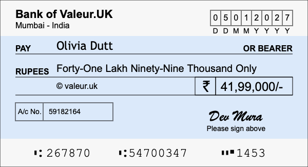 How to write a cheque for 41.99 lakh rupees
