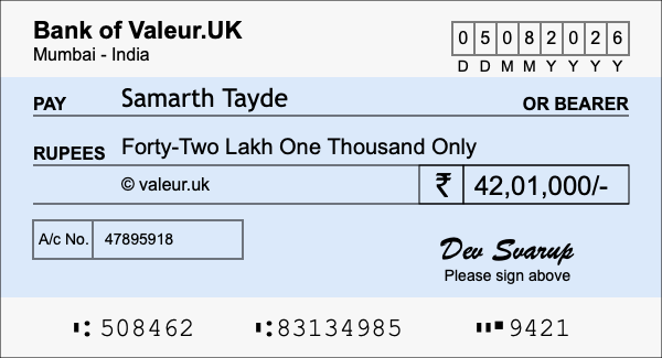 How to write a cheque for 42.01 lakh rupees How to write a cheque for 42.01 lakh rupees