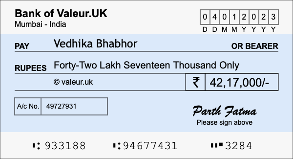 How to write a cheque for 42.17 lakh rupees