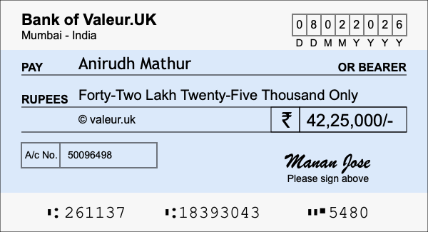 How to write a cheque for 42.25 lakh rupees How to write a cheque for 42.25 lakh rupees
