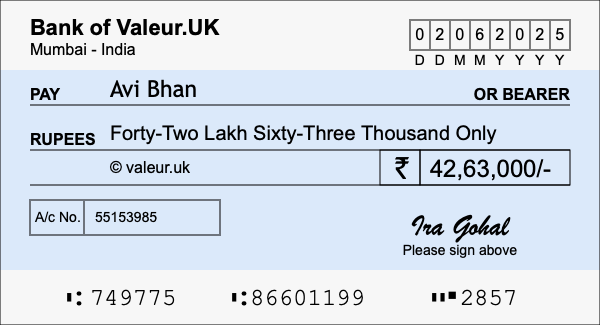How to write a cheque for 42.63 lakh rupees How to write a cheque for 42.63 lakh rupees