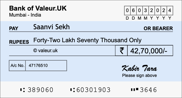 How to write a cheque for 42.7 lakh rupees How to write a cheque for 42.7 lakh rupees