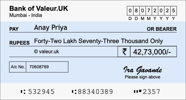 How to write a cheque for 42.73 lakh rupees How to write a cheque for 42.73 lakh rupees