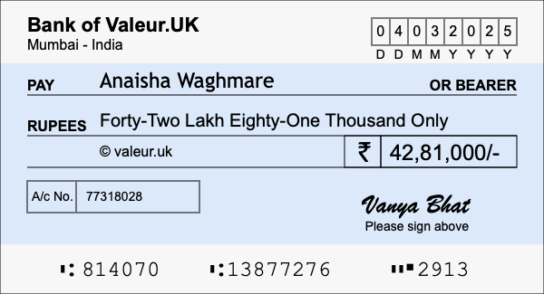 How to write a cheque for 42.81 lakh rupees How to write a cheque for 42.81 lakh rupees