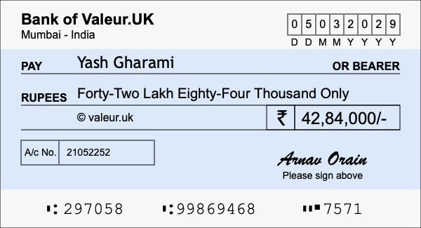 How to write a cheque for 42.84 lakh rupees