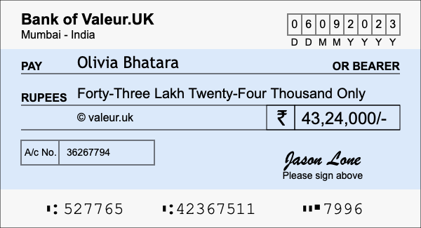 How to write a cheque for 43.24 lakh rupees How to write a cheque for 43.24 lakh rupees