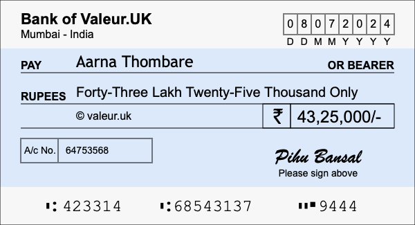 How to write a cheque for 43.25 lakh rupees How to write a cheque for 43.25 lakh rupees