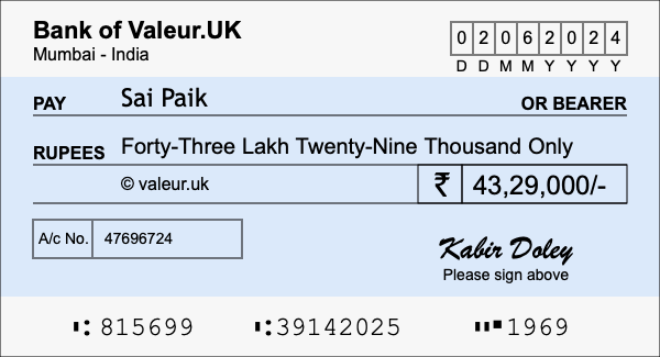 How to write a cheque for 43.29 lakh rupees How to write a cheque for 43.29 lakh rupees