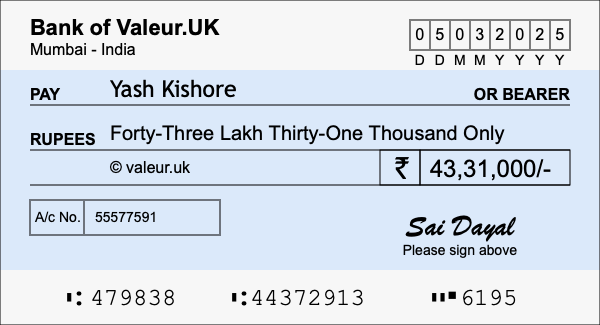 How to write a cheque for 43.31 lakh rupees How to write a cheque for 43.31 lakh rupees