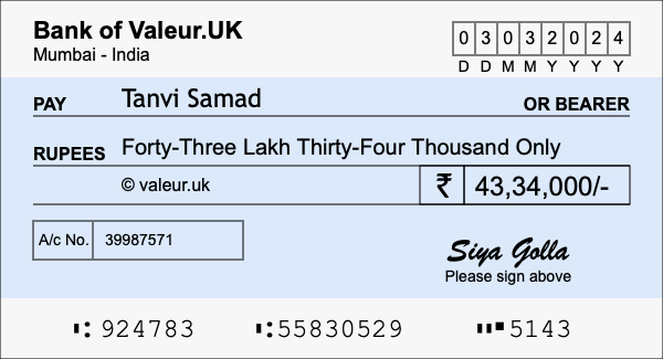 How to write a cheque for 43.34 lakh rupees How to write a cheque for 43.34 lakh rupees