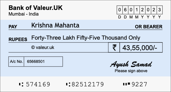 How to write a cheque for 43.55 lakh rupees How to write a cheque for 43.55 lakh rupees