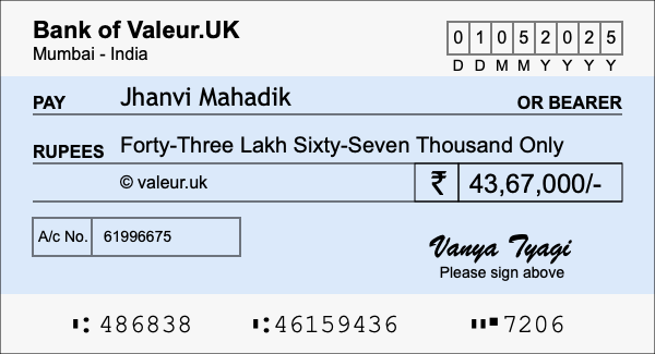 How to write a cheque for 43.67 lakh rupees