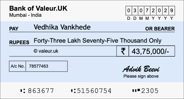 How to write a cheque for 43.75 lakh rupees How to write a cheque for 43.75 lakh rupees
