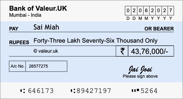 How to write a cheque for 43.76 lakh rupees How to write a cheque for 43.76 lakh rupees