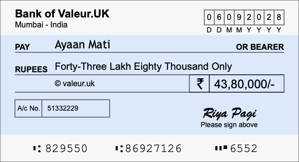 How to write a cheque for 43.8 lakh rupees How to write a cheque for 43.8 lakh rupees