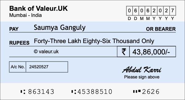 How to write a cheque for 43.86 lakh rupees How to write a cheque for 43.86 lakh rupees