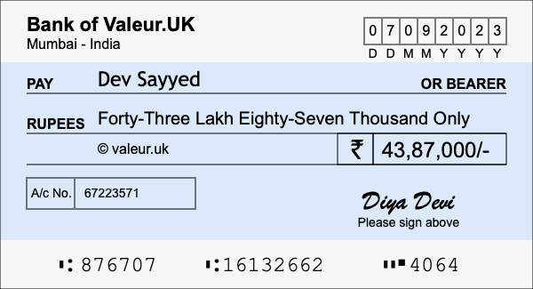How to write a cheque for 43.87 lakh rupees How to write a cheque for 43.87 lakh rupees