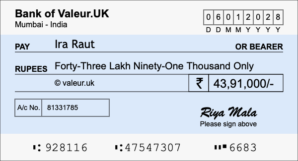 How to write a cheque for 43.91 lakh rupees How to write a cheque for 43.91 lakh rupees