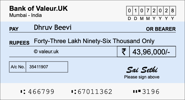 How to write a cheque for 43.96 lakh rupees How to write a cheque for 43.96 lakh rupees