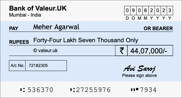 How to write a cheque for 44.07 lakh rupees How to write a cheque for 44.07 lakh rupees