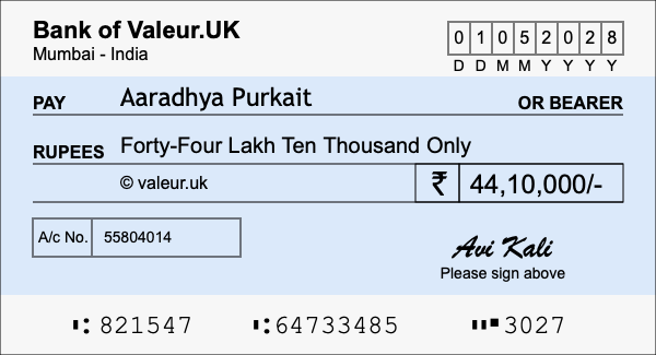 How to write a cheque for 44.1 lakh rupees How to write a cheque for 44.1 lakh rupees