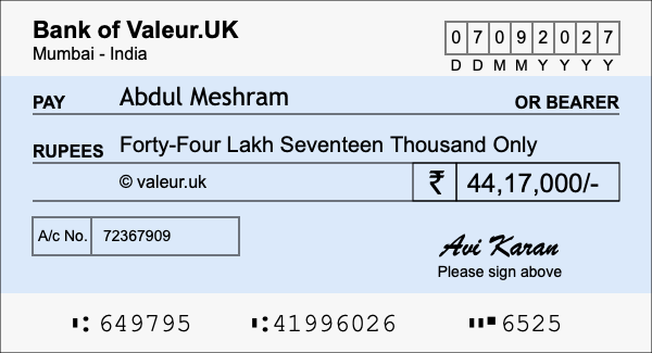 How to write a cheque for 44.17 lakh rupees How to write a cheque for 44.17 lakh rupees