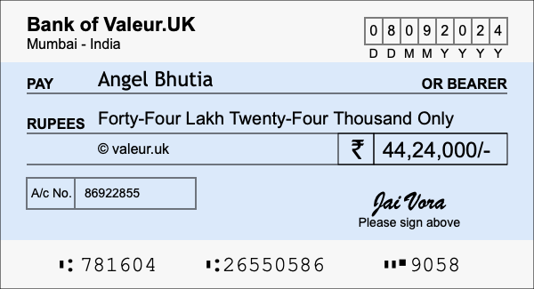 How to write a cheque for 44.24 lakh rupees How to write a cheque for 44.24 lakh rupees