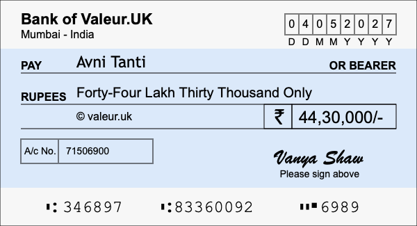 How to write a cheque for 44.3 lakh rupees How to write a cheque for 44.3 lakh rupees