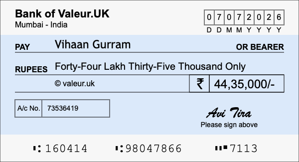 How to write a cheque for 44.35 lakh rupees How to write a cheque for 44.35 lakh rupees