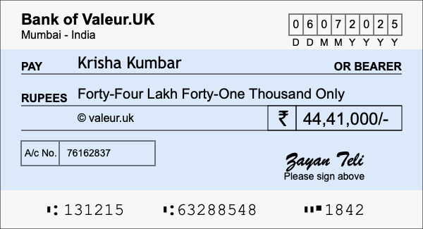 How to write a cheque for 44.41 lakh rupees How to write a cheque for 44.41 lakh rupees