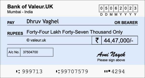 How to write a cheque for 44.47 lakh rupees How to write a cheque for 44.47 lakh rupees