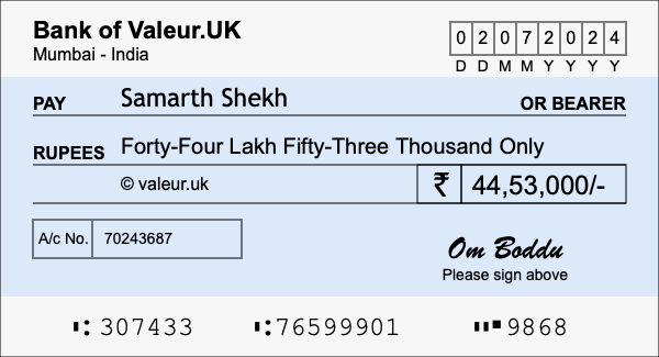 How to write a cheque for 44.53 lakh rupees How to write a cheque for 44.53 lakh rupees