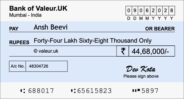 How to write a cheque for 44.68 lakh rupees How to write a cheque for 44.68 lakh rupees