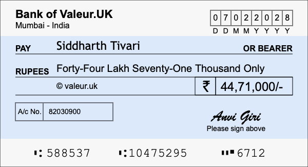 How to write a cheque for 44.71 lakh rupees How to write a cheque for 44.71 lakh rupees