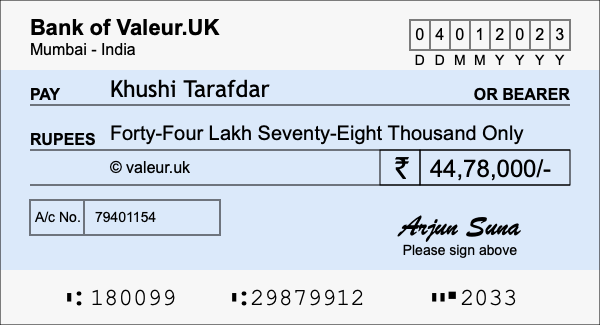 How to write a cheque for 44.78 lakh rupees