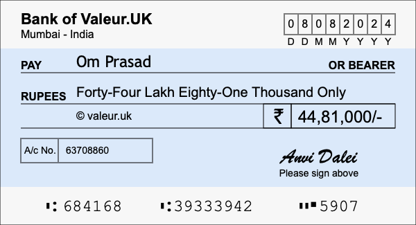How to write a cheque for 44.81 lakh rupees How to write a cheque for 44.81 lakh rupees