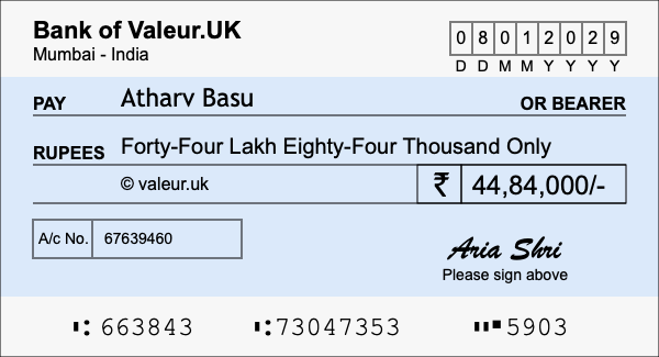 How to write a cheque for 44.84 lakh rupees