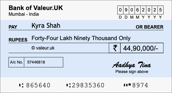 How to write a cheque for 44.9 lakh rupees