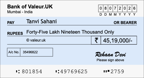 How to write a cheque for 45.19 lakh rupees How to write a cheque for 45.19 lakh rupees