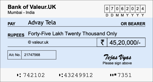 How to write a cheque for 45.2 lakh rupees How to write a cheque for 45.2 lakh rupees