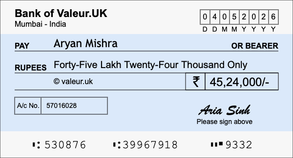 How to write a cheque for 45.24 lakh rupees How to write a cheque for 45.24 lakh rupees