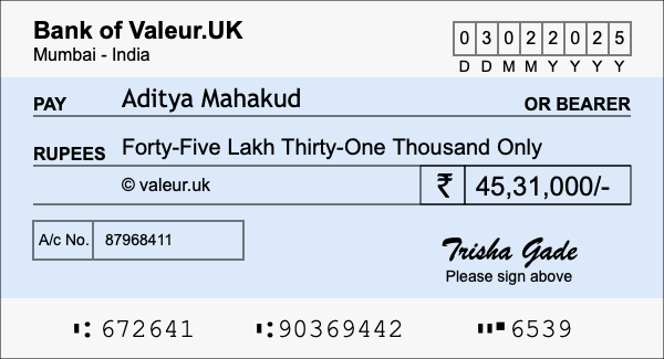 How to write a cheque for 45.31 lakh rupees