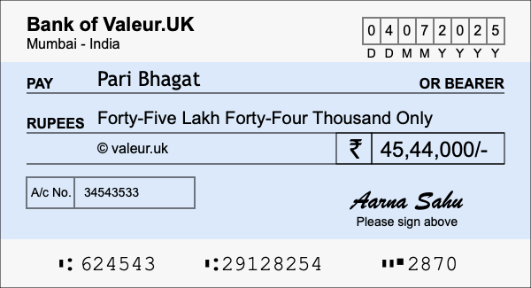 How to write a cheque for 45.44 lakh rupees How to write a cheque for 45.44 lakh rupees