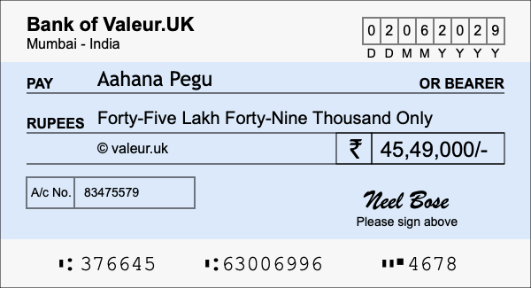 How to write a cheque for 45.49 lakh rupees How to write a cheque for 45.49 lakh rupees