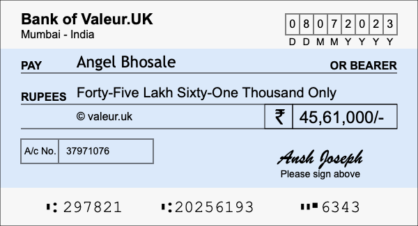 How to write a cheque for 45.61 lakh rupees