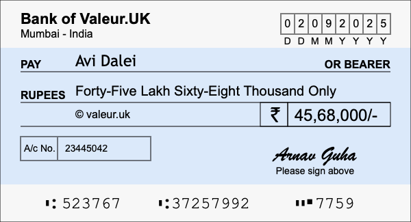 How to write a cheque for 45.68 lakh rupees